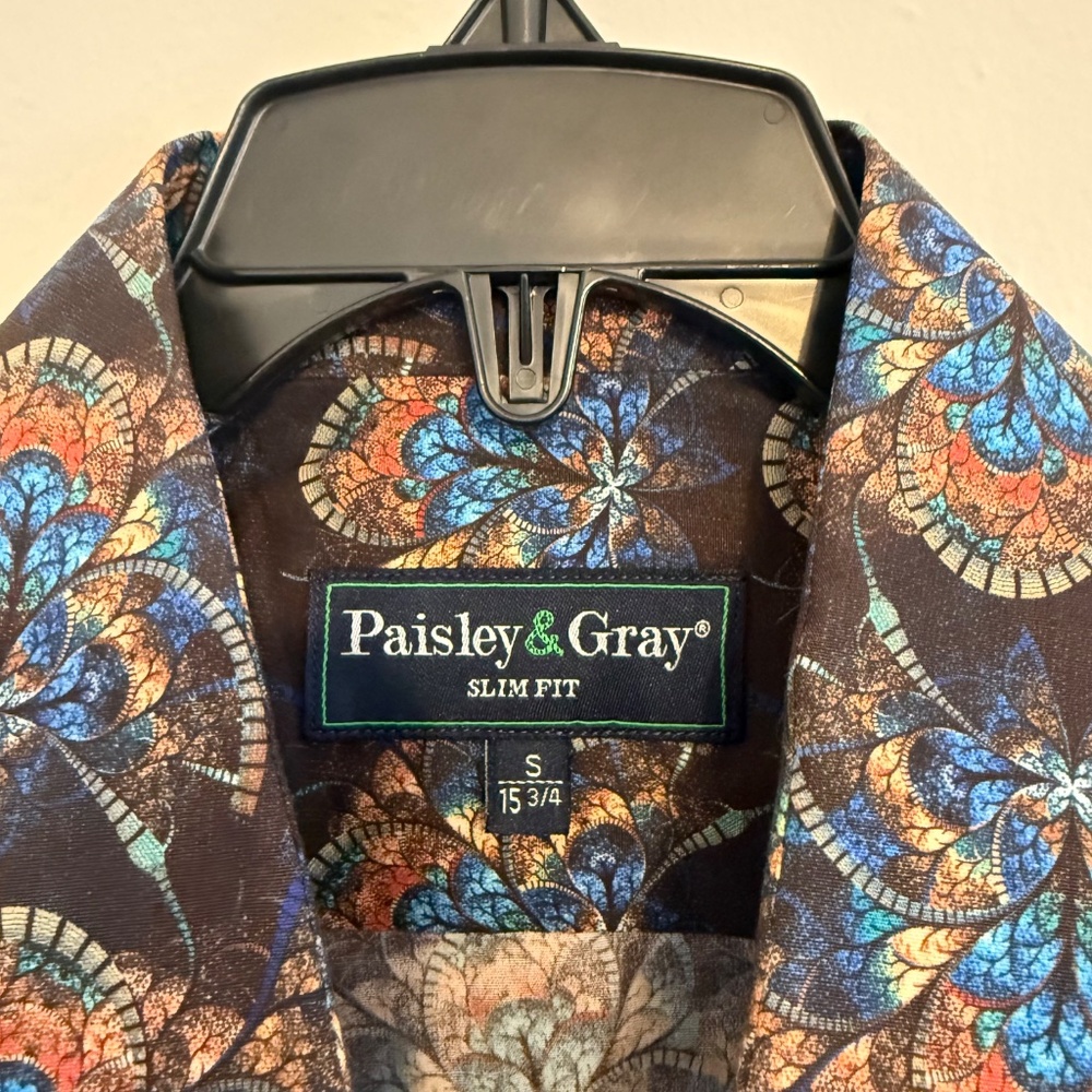 Paisley & Gray Mens Slim Fit Stain Glass Print Button Down Shirt Small - Picture 4 of 11